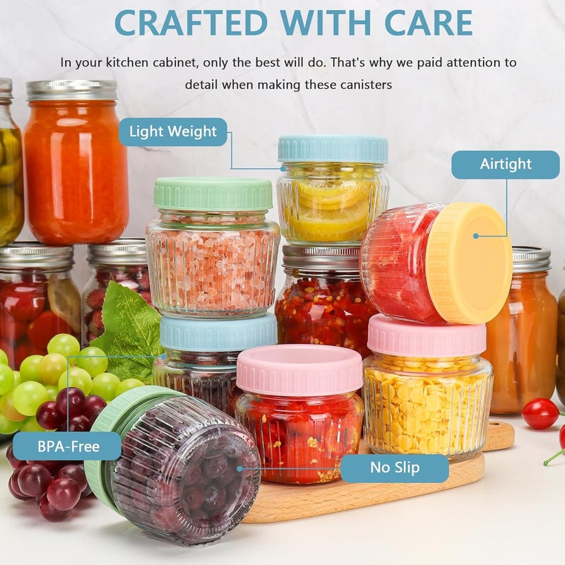 Cehomi Glass Regular Mouth Mason Jars, Mini Mason Jars 4 oz, 8 Pack Clear Glass Jars with Colorful Plastic Lids, Small Canning Jar for Spice, Jam, Honey, Jelly, Dessert - Image 3